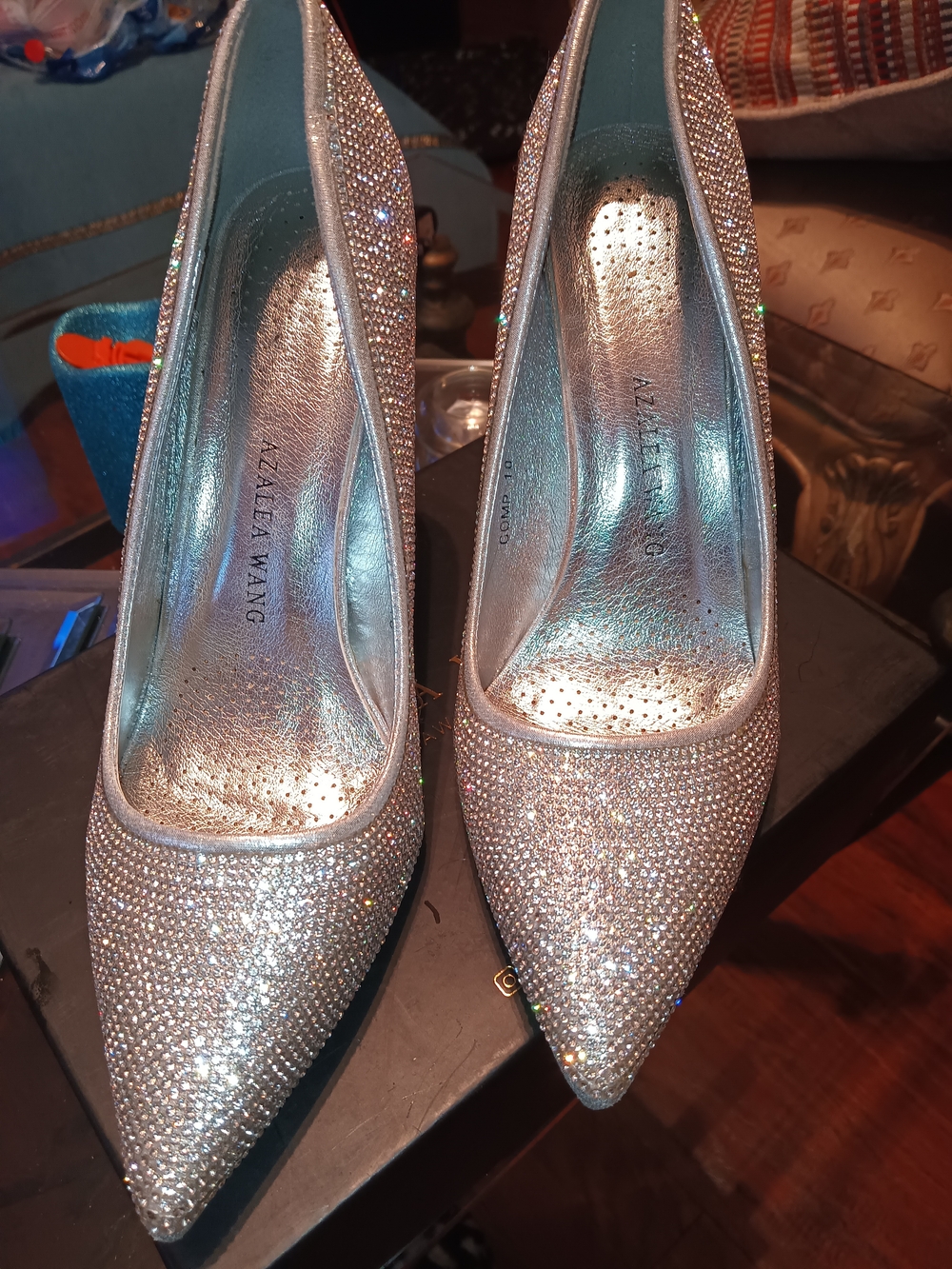 Azzalea Wang Silver Crystal Pointed-Toe Heels